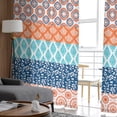 thumbnail image 4 of Teal Orange Striped Semi Sheer Curtains 63 Inch Length 2 Panels Set, Boho Modern Geometric Abstract Art Sheer Kitchen Curtain Privacy Voile Window Curtain for Living Room Bedroom Rod Pocket Drapes, 4 of 7