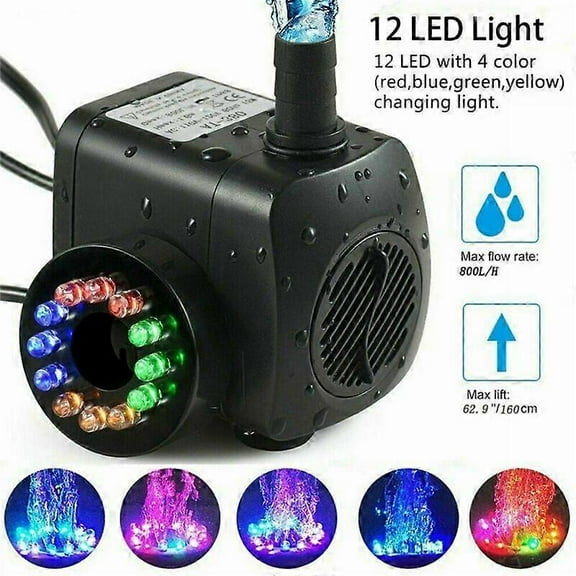 Fountain pump 15w 800l/h, pond pump, fountain pump, garden pump, fountain pump with 12 LEDs