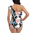 thumbnail image 5 of Easygdp Panda Cute Pink Hearts Women's One Shoulder Ruffle Monokini Bathing Suits with Removable Chest Pad, Quick Drying - Large, 5 of 8