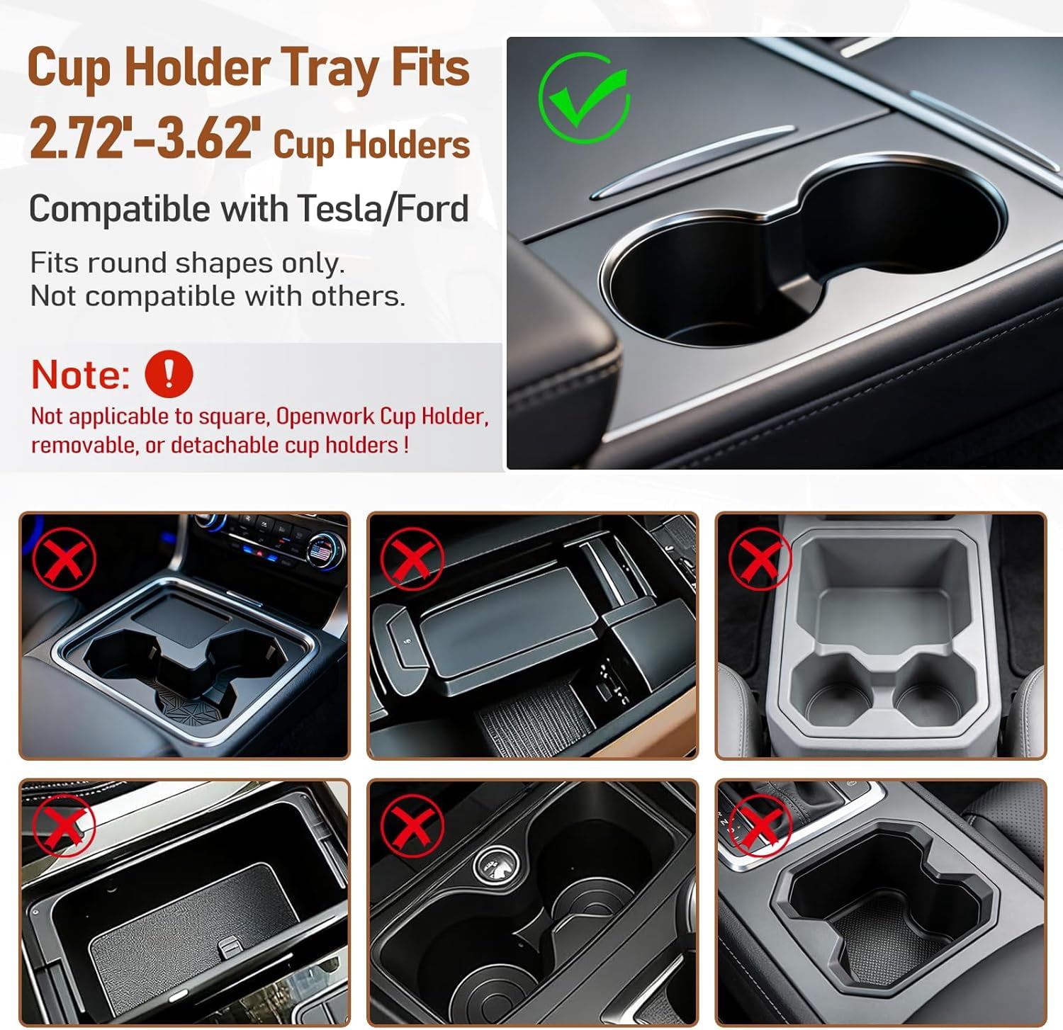 Car Food Cup Holder Tray - 360° Rotating Car Table and Car Seat Tray, Detachable Wooden Car Desk for Laptop and Food Tray, Compatible with Tesla Model Y/3/S, Ford F150/Explorer (Brown, 11.8")