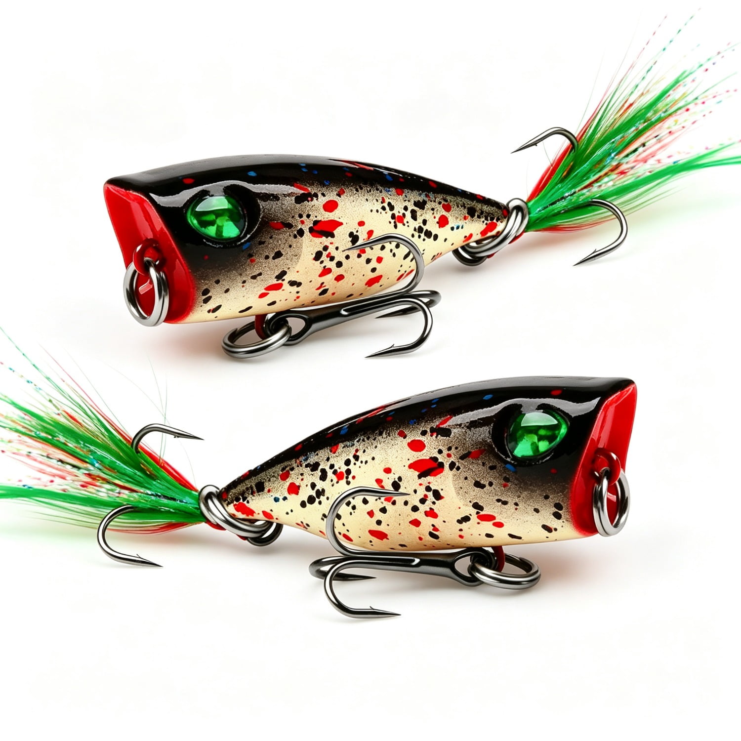 2-Pack Floating Popper Lure 4.3cm 4g Mini Topwater Bionic Hard Bait with Feather Treble Hook for Bass Trout