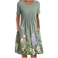 thumbnail image 1 of QJUHUNG Midi pour Femmes Été Décontracté Ample Boho Imprimé Floral Col Rond Manches Courtes Robe Froncée Longueur Genou avec Poches, 1 of 4