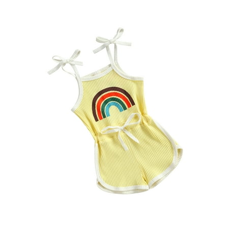 

Coduop Toddler Baby Girl Rainbow Romper Jumpsuit Bodysuit Summer Clothes 1-4 Years