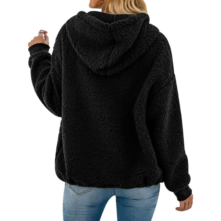 Kddylitq Womens Pullover Quarter Zip V Neck Lightweight Hoodie Zipper with Kangaroo Pocket Solid Color Button Hoody Long Sleeve Sweater Clips to Hold