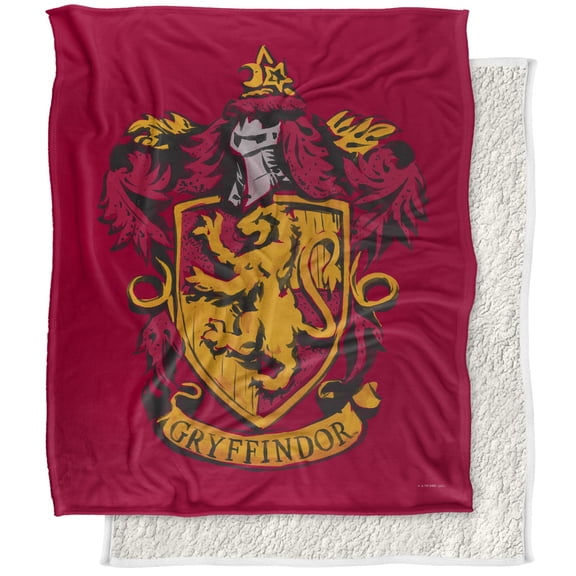 Harry Potter Blanket, 50"x60", Drawn Gryffindor Crest Silky Touch Sherpa Back Super Soft Throw Blanket