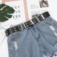 thumbnail image 2 of Cinturón de cuero con doble ojal y cadena desmontable para mujer, hombre, estilo punk rock, cinturón de jeans, color negro Jormftte LRWJ630-1, 2 of 5