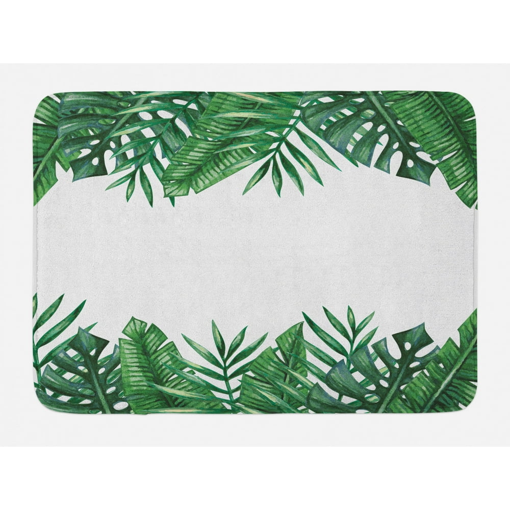 Palm Leaf Bath Mat, Framework with Rainforest Foliage Leaves in ...
