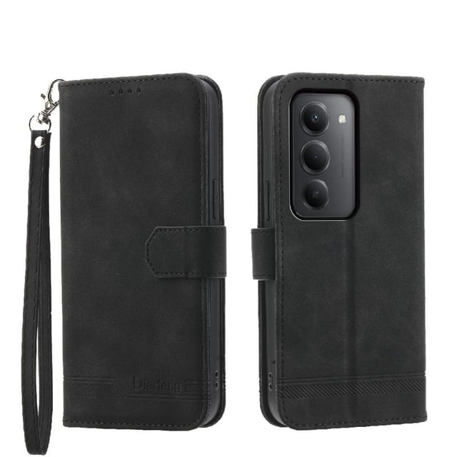 Funda Tipo Billetera para Xiaomi Redmi 15 4G Carcasa Abatible con Porta Tarjetas, Bolsillo para Efectivo, Soporte Ajustable, Cierre Magnético y Correa de Muñeca Negro