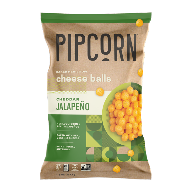 Pipcorn NonGMO JalapeÃ±o Cheddar Cheese Balls, 4.5 Oz. Pack Of 12