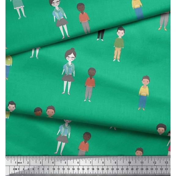 Soimoi Green Velvet Fabric Human Group Decor Fabric Printed Yard 58 Inch Wide
