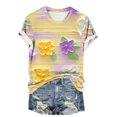 thumbnail image 4 of Liquidation Fatuov T-Shirts à Col Rond Grande Taille pour Femmes Manches Courtes Imprimé Floral T-Shirts Graphiques Été Hauts Doux Multicolores, 4 of 5
