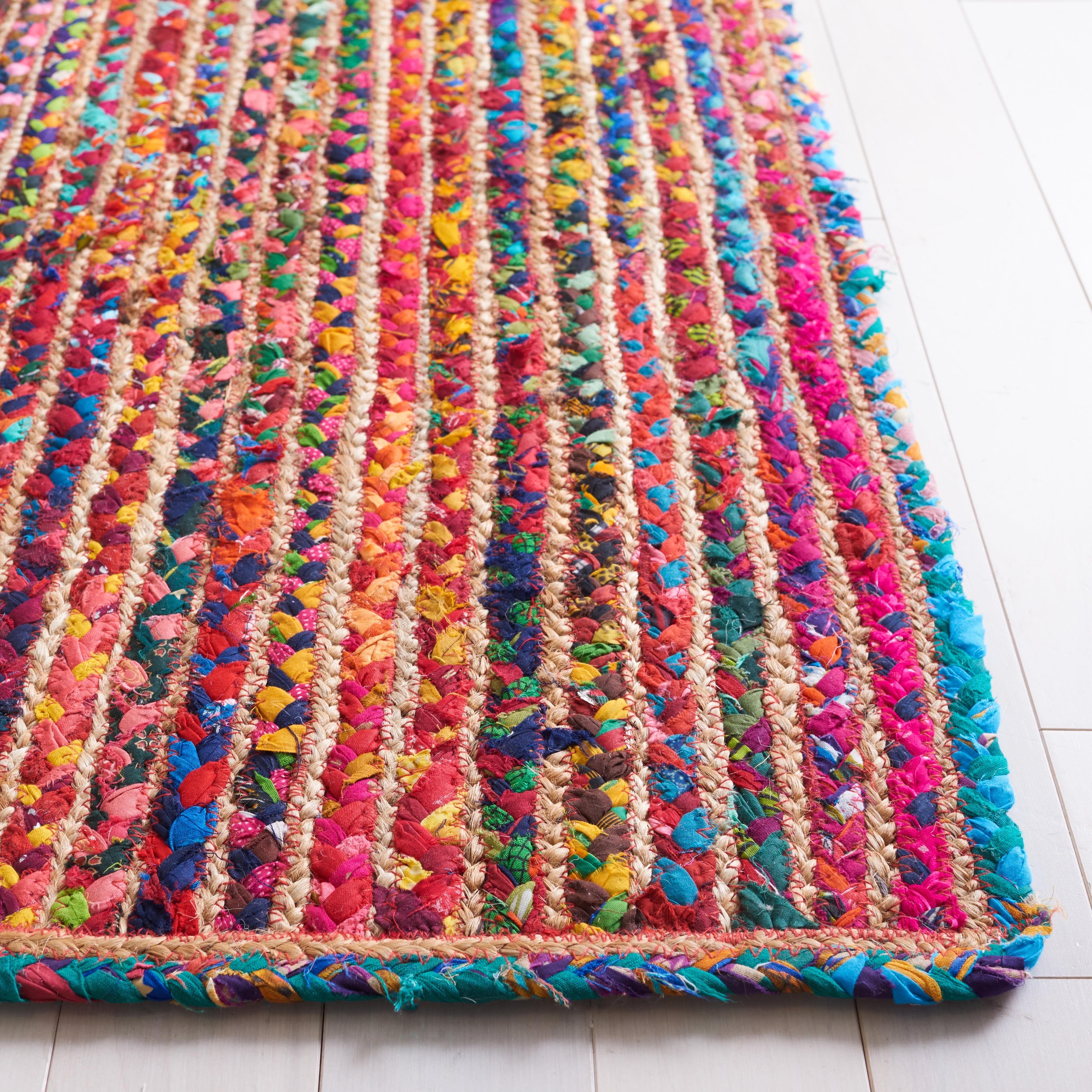 SAFAVIEH Braided Beckah Bordered Reversible Area Rug, Natural/Multi, 6' x 9'