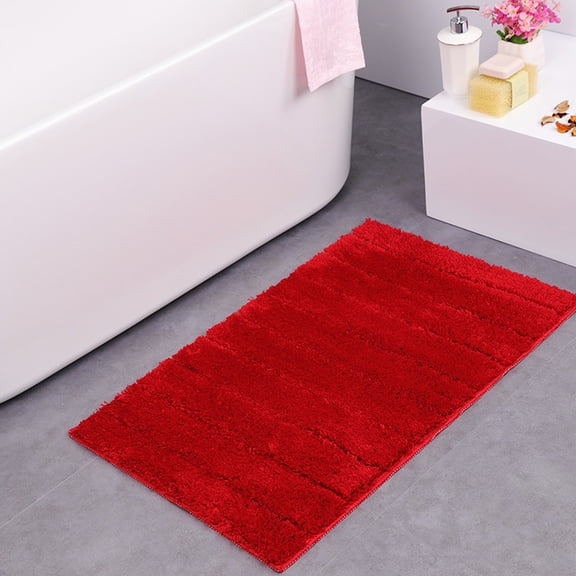 Soft Microfiber Bathroom Rugs Non-Slip Backing 20" x 32" Red Striped Pattern Comfortable Absorbent Bath Mats Machine Washable