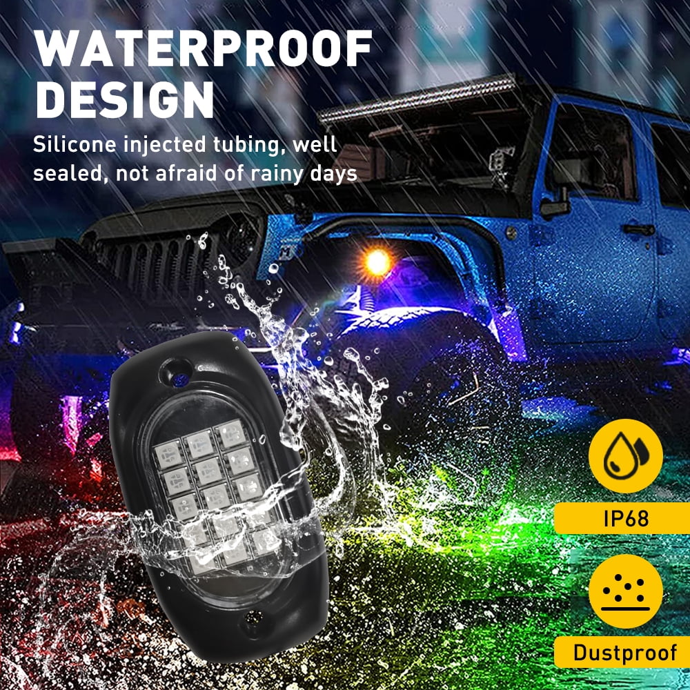 AUXITO 8x RGB LED Rock Exterior Decorative Lights fits Universal Under Car Multicolor, 8 Pieces