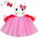 thumbnail image 3 of Vestido de tul con purpurina y gatito para fiesta de cumpleaños de niñas, vestidos de princesa de tul, vestido de baile, disfraz de gato de dibujos animados rosa, ropa de vacaciones para niños, 3 of 5