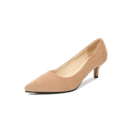 Gomelly Low Heel Dress Shoes for Women Work Comfortable Heels Pumps Wedding Wide Width Shoes Apricot 10.5