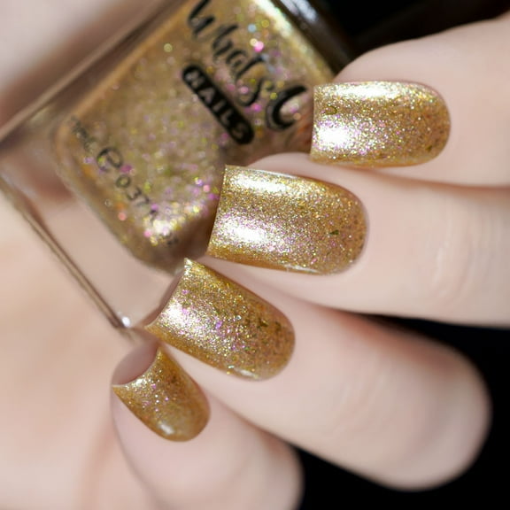 Whats Up Nails - Sequin Seeker Regular Polish (Neutral Gold Shimmer with Pink to Gold Irdedescent Flakies) 12 Free Cruelty Free Vegan