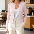thumbnail image 2 of Lnmiateer Women Crew Neck Button Down Cropped Knit Cardigan Long Sleeve Lightweight Open Front Sweater Shrug Casual Summer Layering Outerwear, 2 of 6