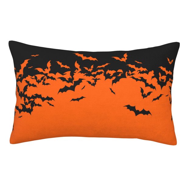 Fotbe Halloween With Black Bats Funda de Almohada Decorativa Estilo Occidental, Lujo en Algodón, Fundas para Almohadas King, Cojín Estampado para Decoración del Hogar-14"x20"