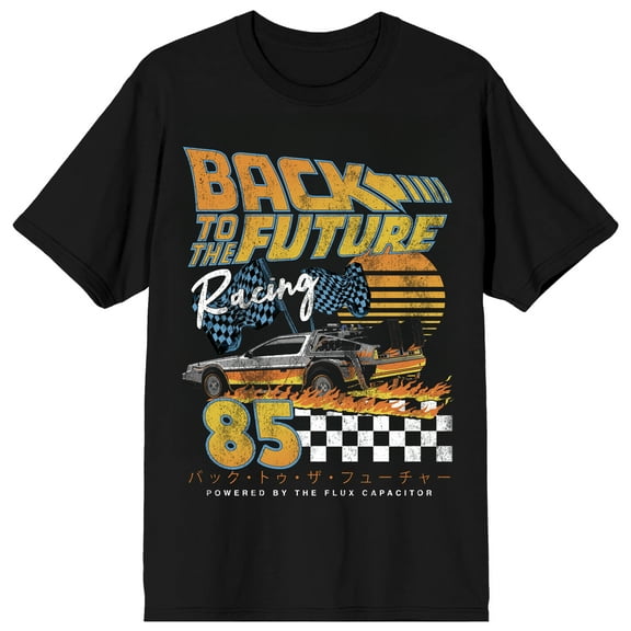 Back To The Future Racing Adult Black Crew Neck Short Sleeve T-shirt-XS
