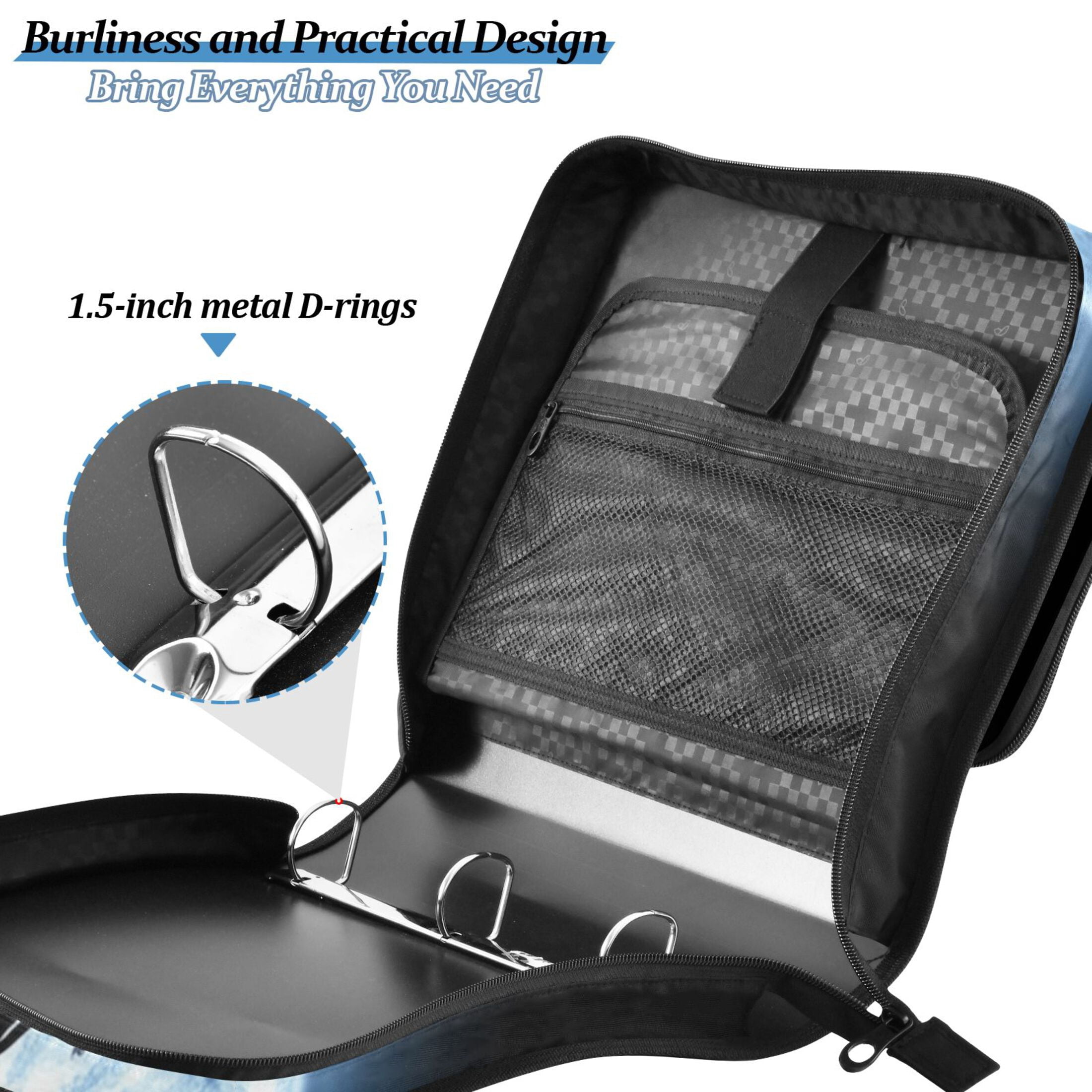 3 Ring Zipper Binder with Shoulder Strap Waterproof Trapper Keeper 2 Inch D-Ring 500 Sheets Capacity Tree and Moon