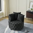 thumbnail image 2 of DEALTOPS Velvet Upholstered Swivel Chair for Living Room, with Button Tufted Design and Movable Wheels, Including 3 Pillows-Black, 2 of 10