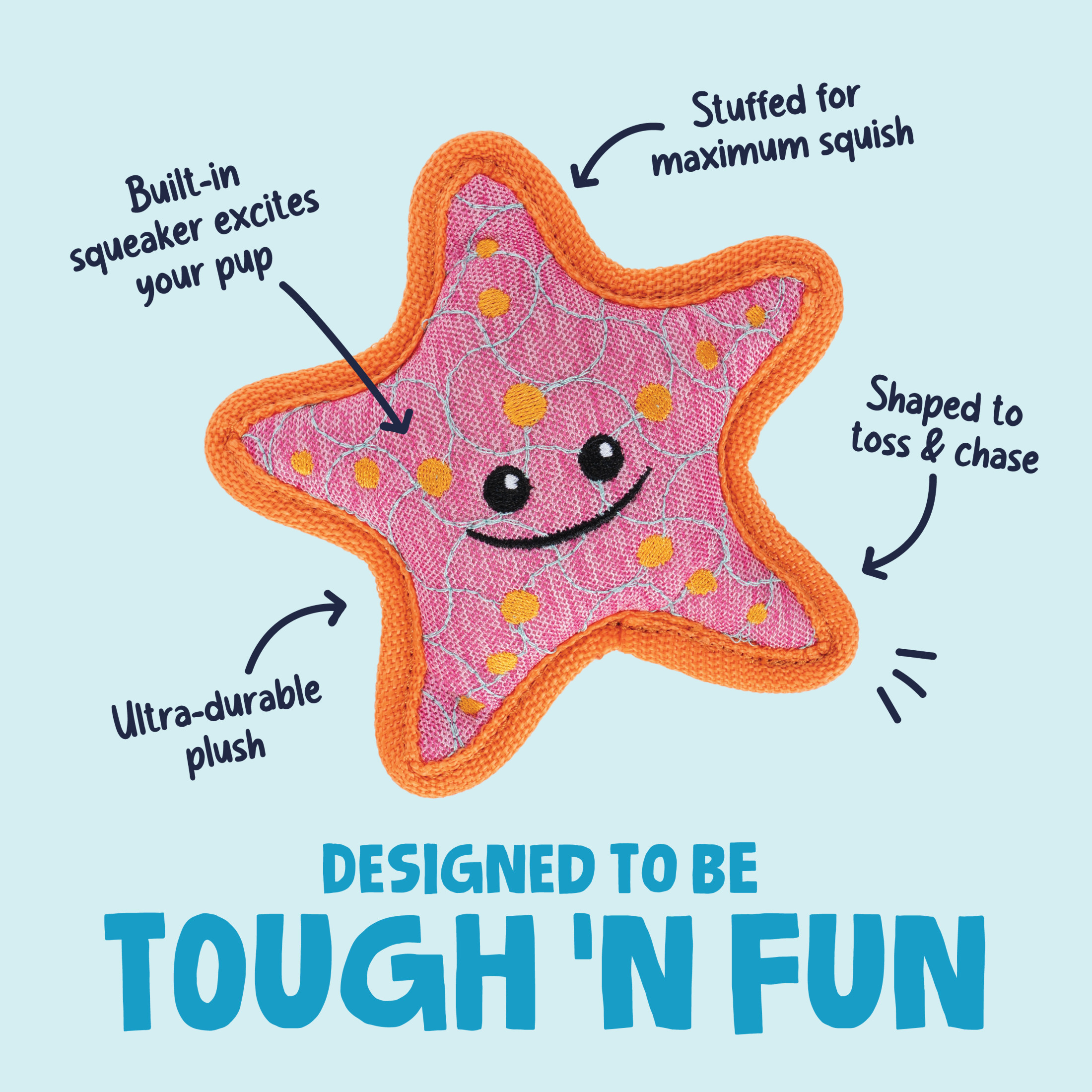 goDog Tough Guard Shelby Starfish Squeaky Dog Toy with Chew Guard Technology, Reinforced Seams for Stronger & Longer Play, Pink, Small
