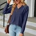 thumbnail image 6 of Sweatshirts Clearance Womens Fall Clearance Clothes $5.00 Fashion V Neck Button Lace Long Sleeve Loose T shirt, 6 of 7