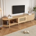 thumbnail image 4 of Modern TV Stand for 65 Inch TV with Rattan Drawer & Sliding Doors, 64.9 Inch Oval Media Console Storage Cabinet, Entertainment Center for Small Space Living Room(Light Oak+64.9 inch), 4 of 18