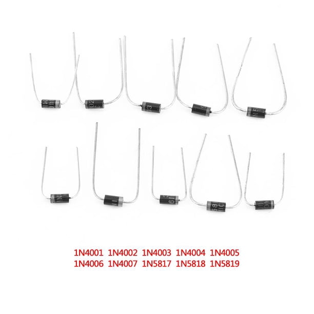 Kit surtido de diodos rectificadores de 200 piezas, diodo de 10 valores 1N4001~1N4007,1N5817~1N5819, surtido de transistores de silicio, baja fuga y caída de voltaje directo EOTVIA No