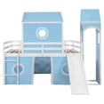 thumbnail image 5 of Full Size House Loft Bed with Slide and Tent, Wood Full Over Full Floor Bunk Bed with Curtains & Tower, Loft Bed Playhouse Bed Frame for Boys and Girls (Blue), 5 of 9