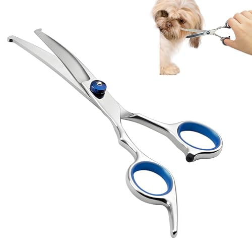 Curved Dog Grooming Scissors with Safety Round Tips,Light Weight Professional Pet Trimming Grooming Shears 4CR Stainless Steel for Nose Hair,Ear Hair,Face Hair,Paw Hair for Dogs and Cat