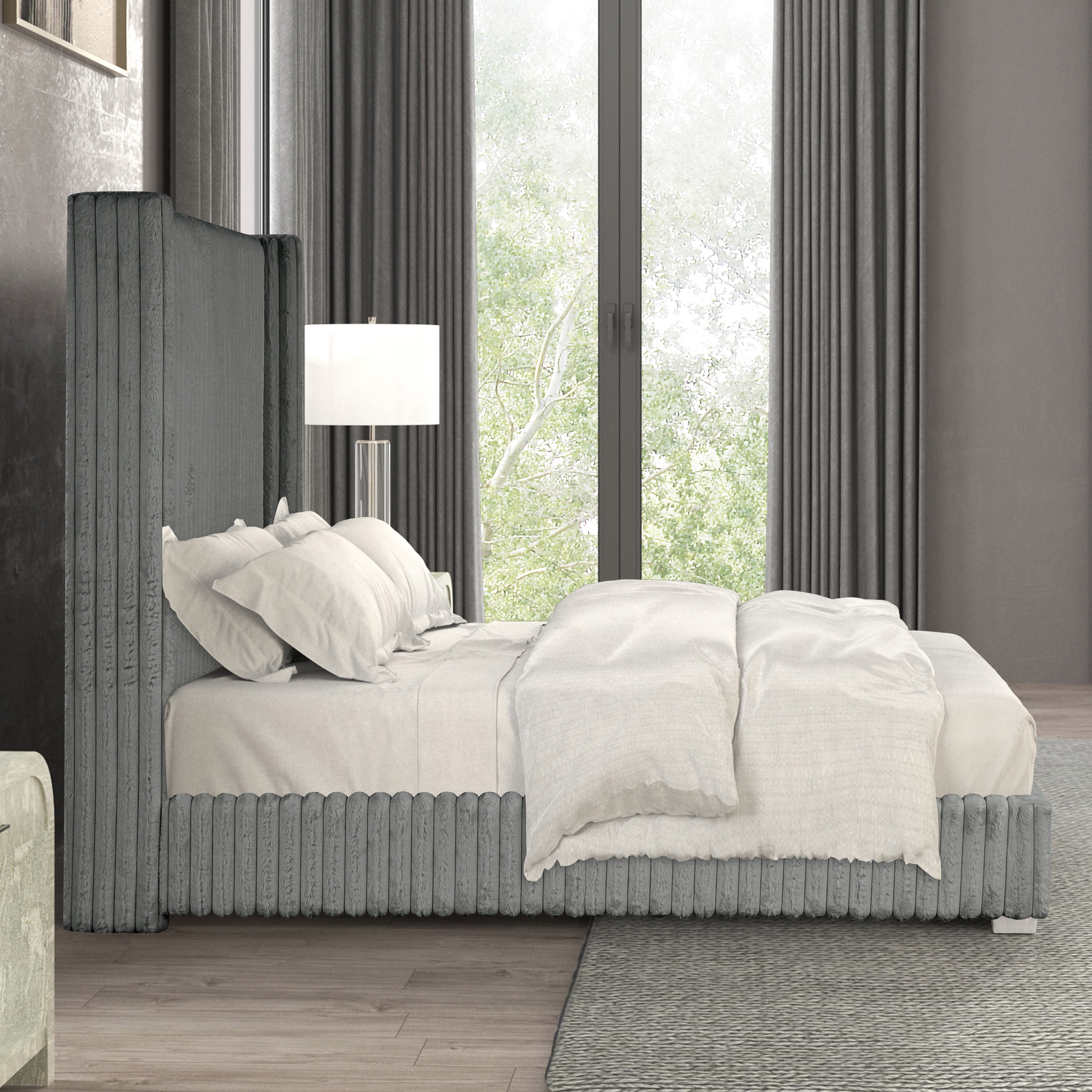 Furniture of America Cafein Kids Twin Extra Tall Tufted Fabric Wingback Mattress Ready Bed, Gray