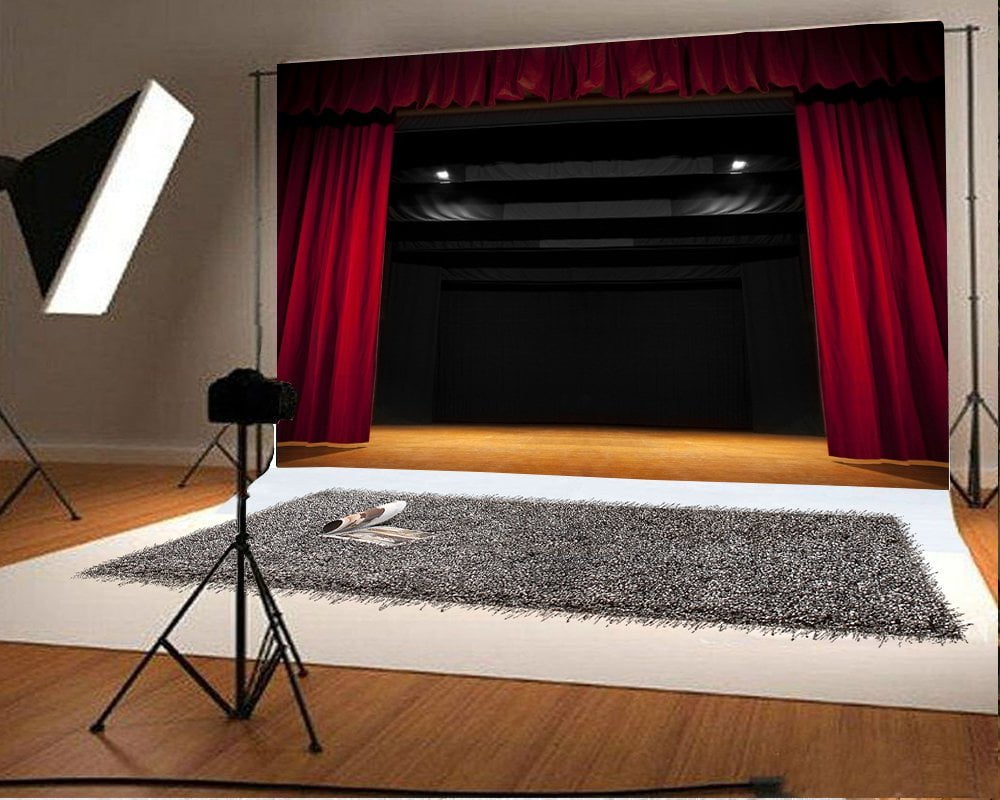 7x5ft Red Curtain Backdrop White Carving Wallpaper Black Marble Floor Stage Theatre Show Photography Background Kids Adults Photo Studio Props