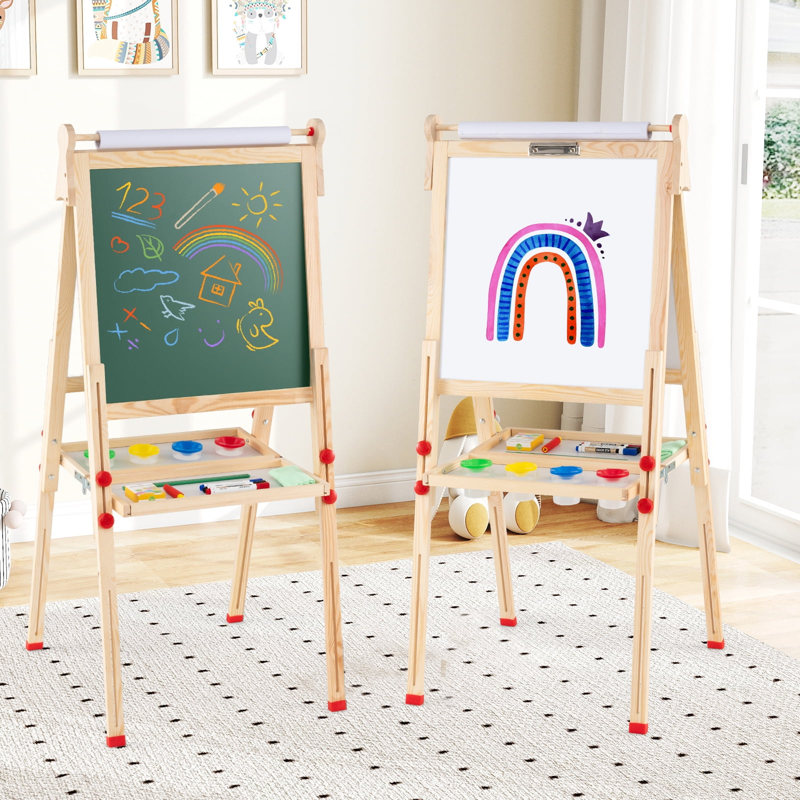Gymax Wooden Art Easel for Kids 3 in 1 Height Adjustable Foldable Easel