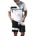 thumbnail image 3 of Sewkxo Men's 2 Piece Outfits Color Block Striped Print T Shirt and Shorts Set Casual Summer Tracksuit,White 4XL, 3 of 7