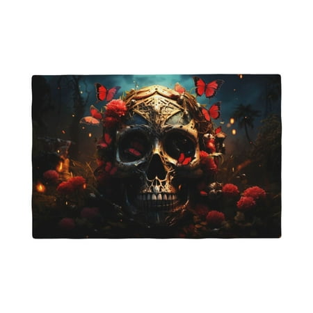 

Placemats Set of 6 Artistic Flower Butterfly Skull Place mats for Dining Table Indoor/Outdoor Cute Heat Resistant Washable Table Mats(18 x 12 )