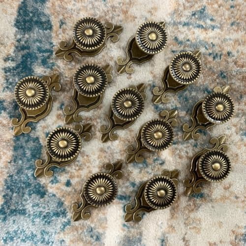 Brass Cabinet Knobs, Vintage Retro Mushroom Drawer Knobs with Backplate, Dresser Pull Handles for Kitchen/Cupboard/Wardrobe/Cabinet (Gold, 12 Pieces)