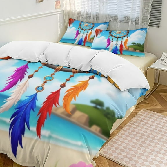 Beach Dreamcatcher Feathers Bedding Set Couple Bedclothes Pillowcase Customized Home Textiles Bed Set for Bedroom Decoration
