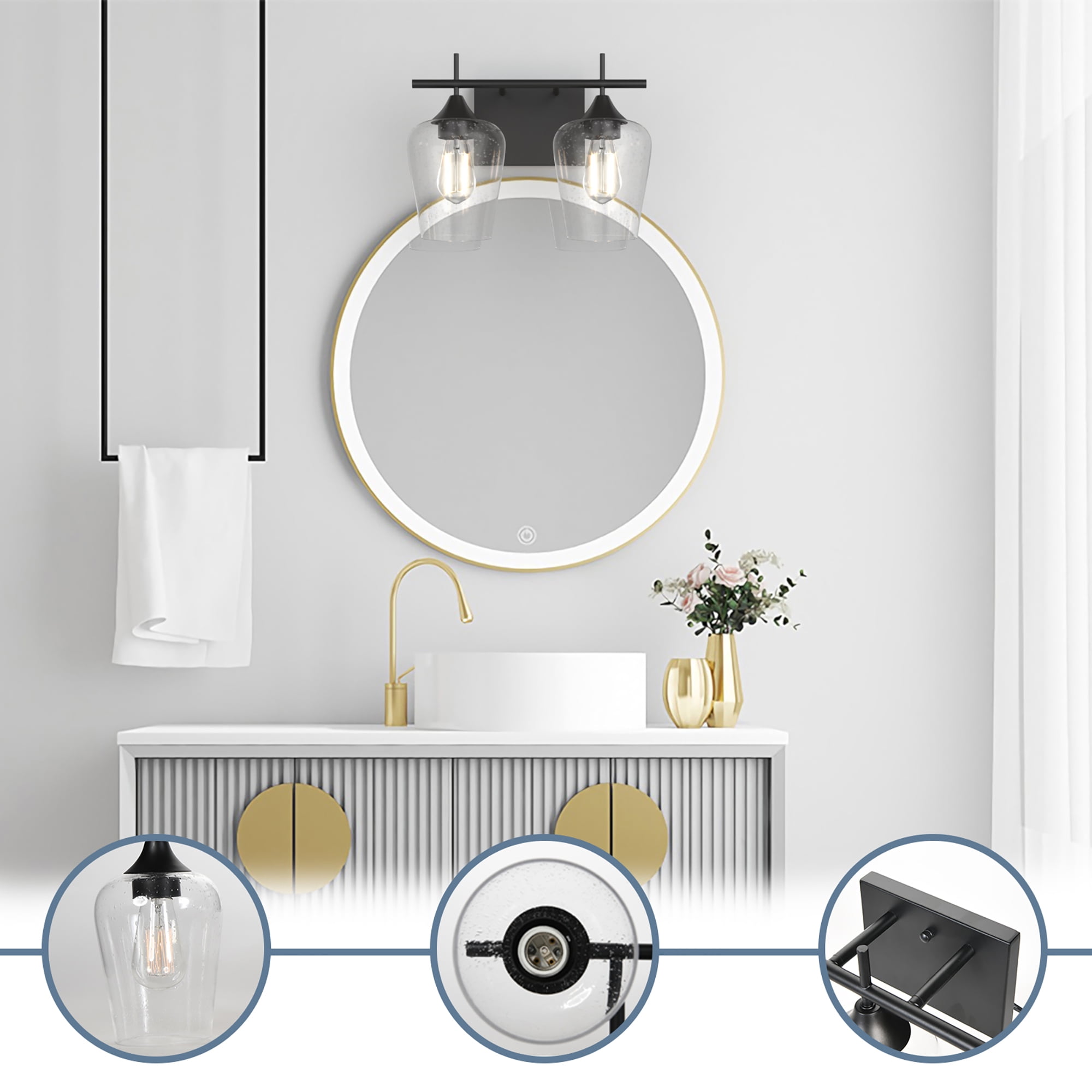 Costway 2-Light Wall Sconce Modern Bathroom Vanity Light Fixtures with Clear Glass Shade
