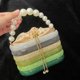thumbnail image 4 of Bolso de mujer de lujo y brillante con diseño de arcoíris, tipo cesta, con perlas, de satén de seda y metal, tipo cubo, tipo bandolera, 4 of 5
