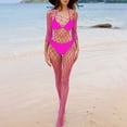 thumbnail image 2 of JSGEK Women Triangle Bikini Set with Fishnet Cover Up Sheer Long Sleeve Lingerie for Beach Vacation Pink Free Size, 2 of 5