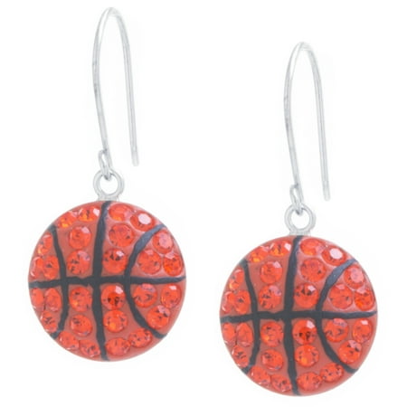Marisol & Poppy Fine Sterling Silver Crystal Pave Basketball Drop Earrings