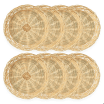 8 Pack Bamboo Paper Plate Holders, 10 Inches Reusable for Dinner Plates Hand Woven Wicker Baskets