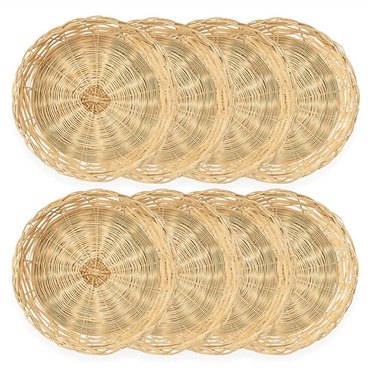 8 Pack Bamboo Paper Plate Holders, 10 Inches Reusable for Dinner Plates Hand Woven Wicker Baskets
