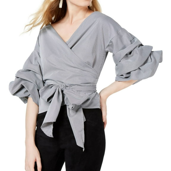 Sage The Label Womens Tiered-Sleeve Wrap Blouse, Grey, Large