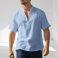 thumbnail image 2 of Dagugfen Summer Shirts for Men Button V Neck Short Sleeve Loose Lightweight Beach Travel Casual Tee Tops, 2 of 9