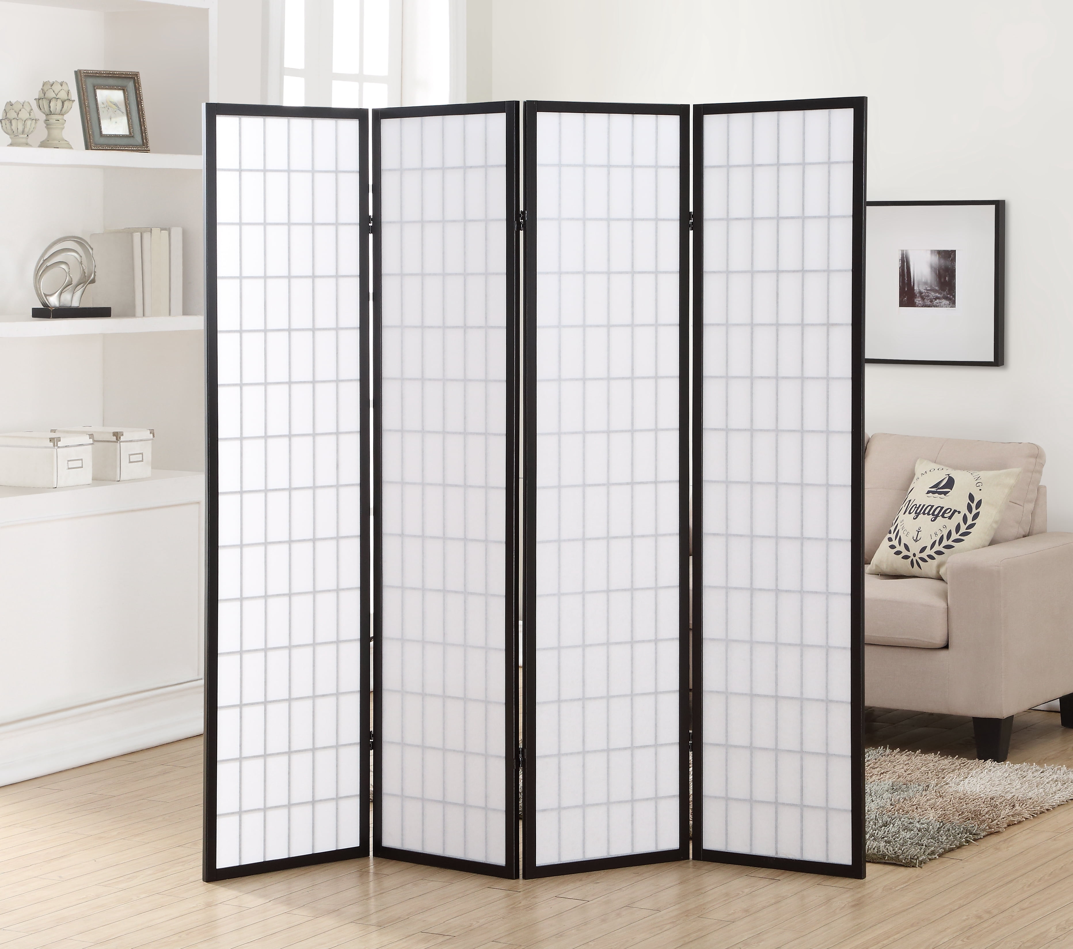 4 Panel Oriental Shoji Screen / Room Divider, Black