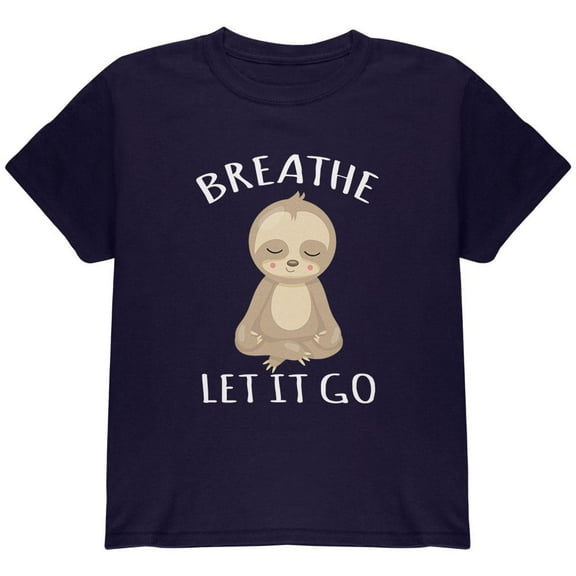 Meditating Sloth Breathe Let It Go Youth T Shirt Navy YMD