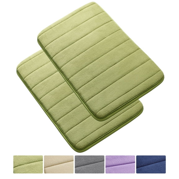 PiccoCasa 2 Pcs Memory Foam Bath Mat Non Skid Absorbent Soft ,17 x 24 inches Yellow Green
